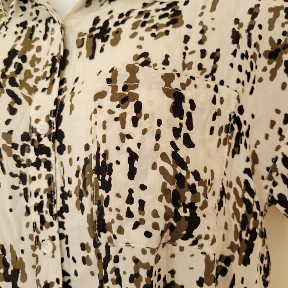 Philosophy S Abstract Jungle Dot Rayon Button Up Shirt Frayed Hem Crop Top - Picture 5 of 8